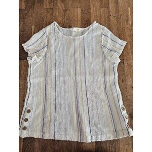 C&C California Top Large Striped Button Back Cap Sleeve Striped White Beach Boho